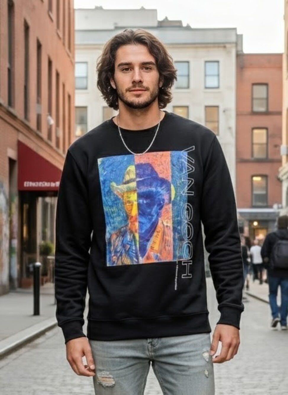 ​apoh London Vincent Van Gogh "Split" Portrait Black Sweatshirt XL Art Pop